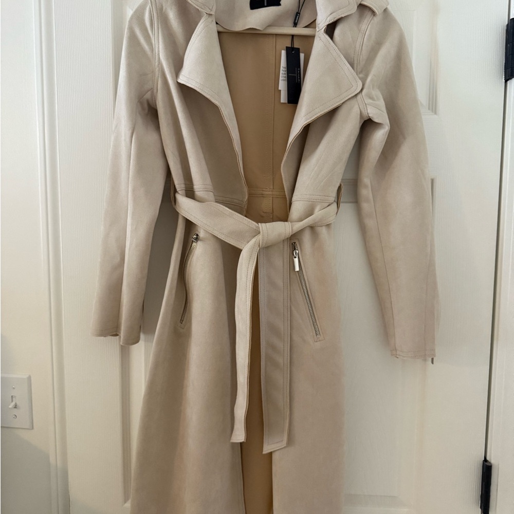 Belted Long Trench Coat in Light Beige